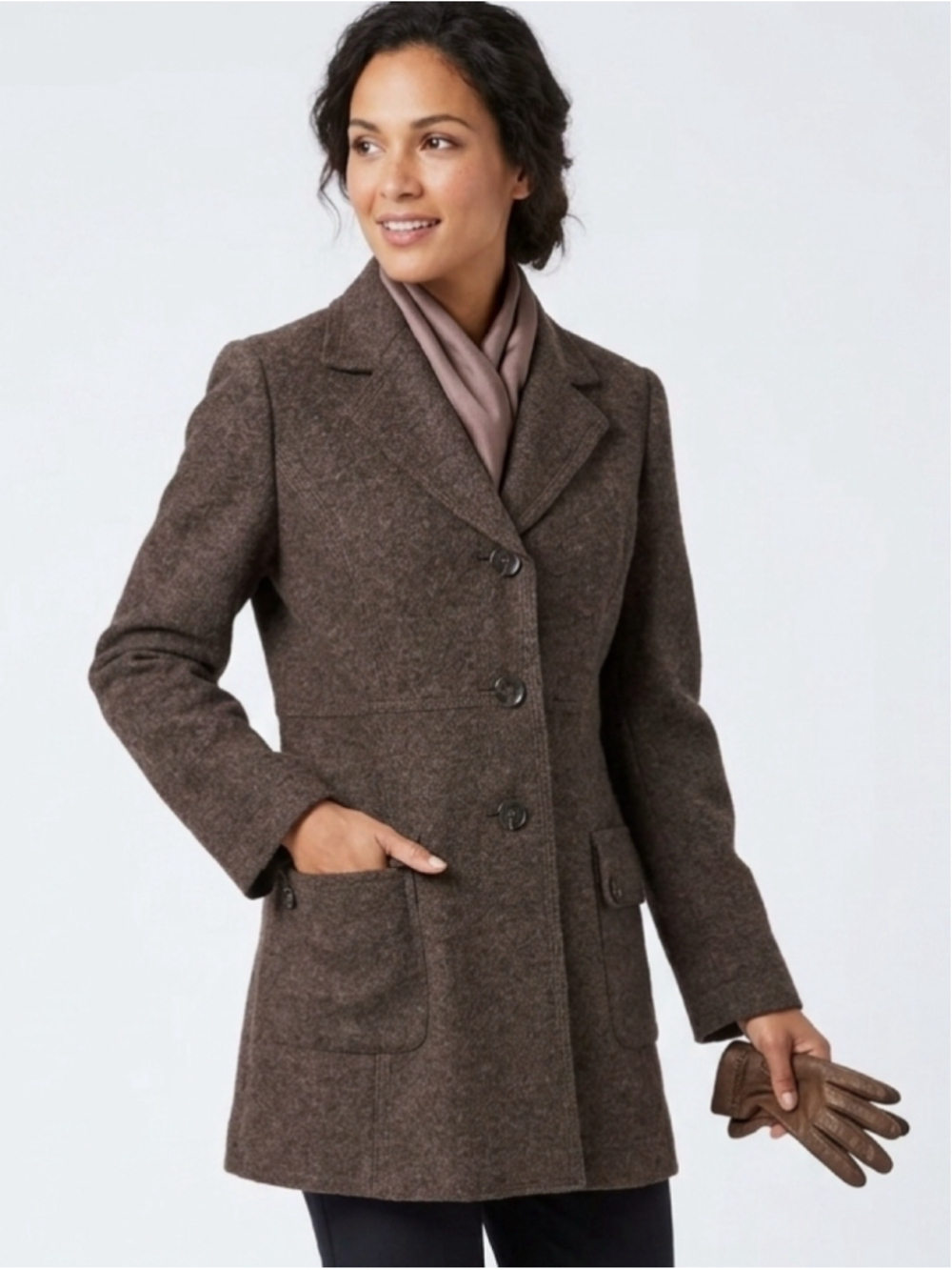 Women's Jones New York Brown Wool Blend Herringbone Blazer Coat Jacket Size 10